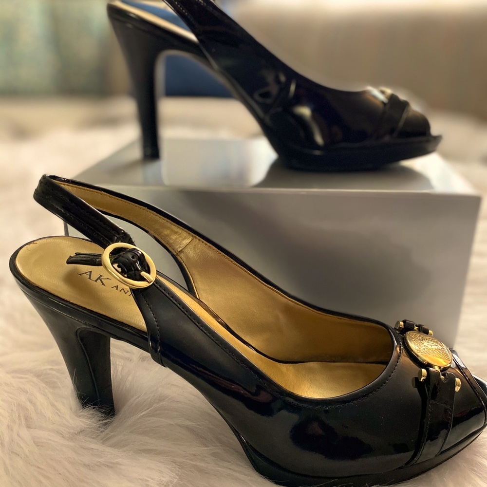 Anne Klein Black Patten Leather OpenToe Dress Heel
